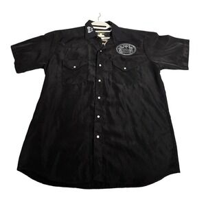 Dos de Oro Mens Black Western Pearl Snap Shirt ShortSleeve Embroidered XL42. 661